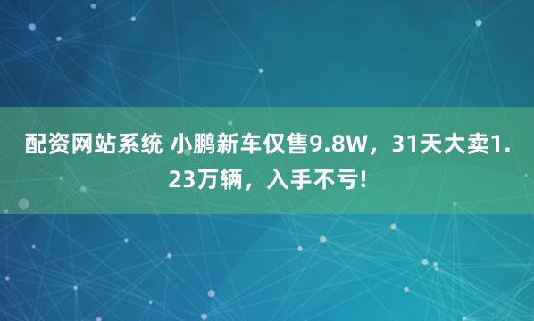 配资网站系统 小鹏新车仅售9.8W，31天大卖1.23万辆，入手不亏!